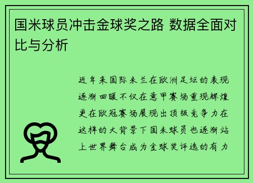 国米球员冲击金球奖之路 数据全面对比与分析