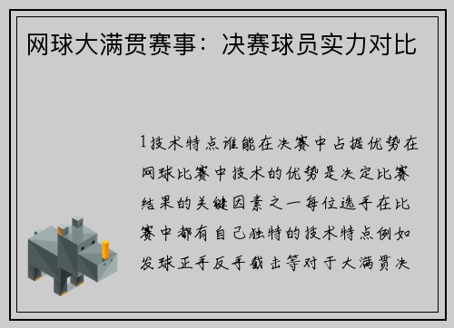 网球大满贯赛事：决赛球员实力对比